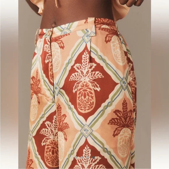 πHOST PICK πFARM Rio x Anthropologie Pink and Orange Pineapple Wide Leg Pants - Picture 4 of 10